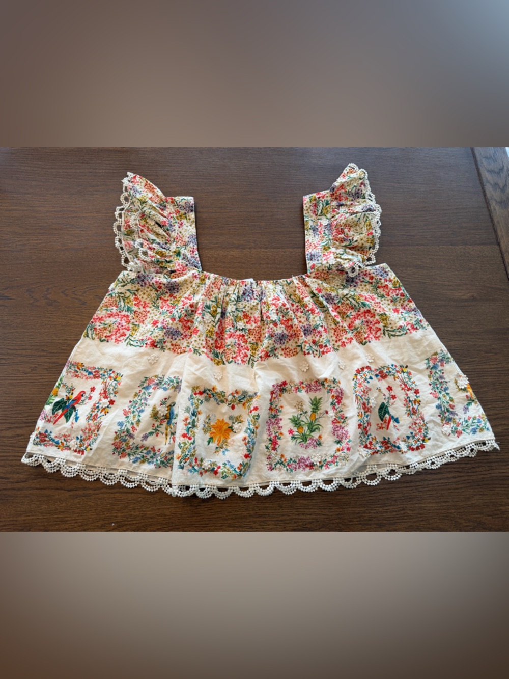 FARM Rio Cream Floral Ruffled Sleeve Blouse - Picture 5 of 7
